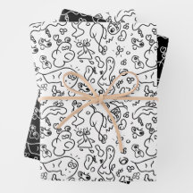 Black and white doodle pattern wrapping paper shee