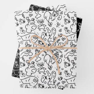 Black and white doodle pattern wrapping paper shee
