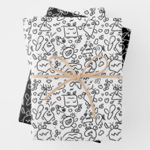 Black and white doodle pattern wrapping paper shee