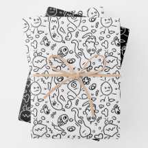 Black and white doodle pattern wrapping paper shee