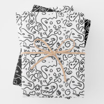 Black and white doodle pattern wrapping paper shee