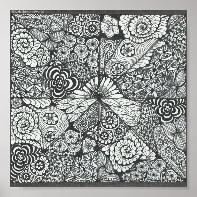 Black and white doodle print 8x8in. (Front)