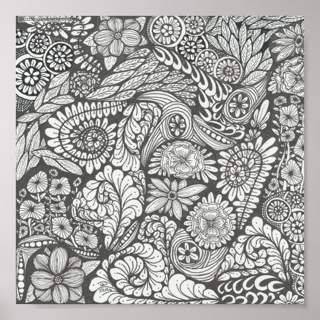 Black and white doodle print 8x8in.  Blacknwhite2 (Front)