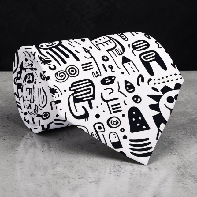 Black and White Doodles Custom Necktie (Creator Uploaded)