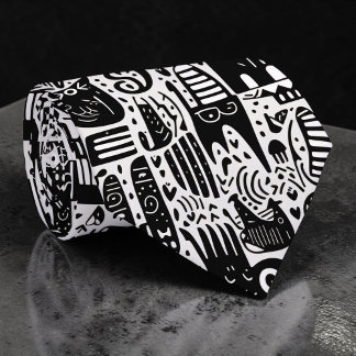 Black and White Doodles Custom Necktie