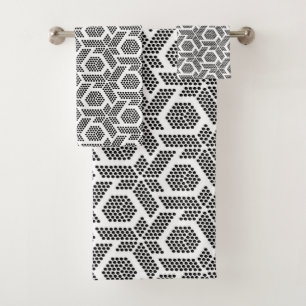 Black and white doted geometric pattern bath towel set