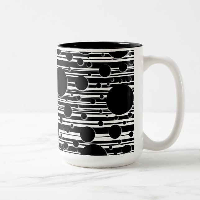 Black and White Dots and Stripes Two-Tone Coffee Mug (Right)