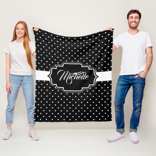 Black and White Dots Fleece Blanket (In Situ)