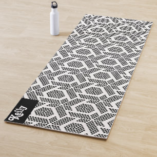Black and white dots geometric pattern yoga mat