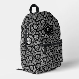Black and white dots in a geometric pattern printed backpack