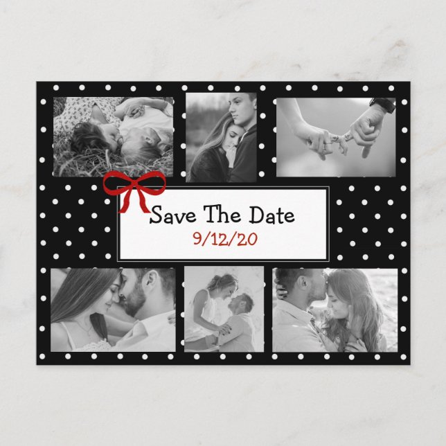Black and White Dots Photo Save the Date Postcard (Front)