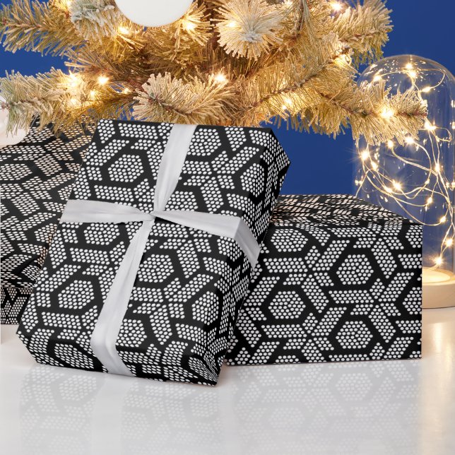 Black and white dotted geometric pattern wrapping paper (Holidays)