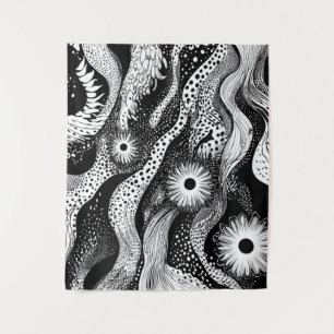 Black And White Dotted Waves Tapestry