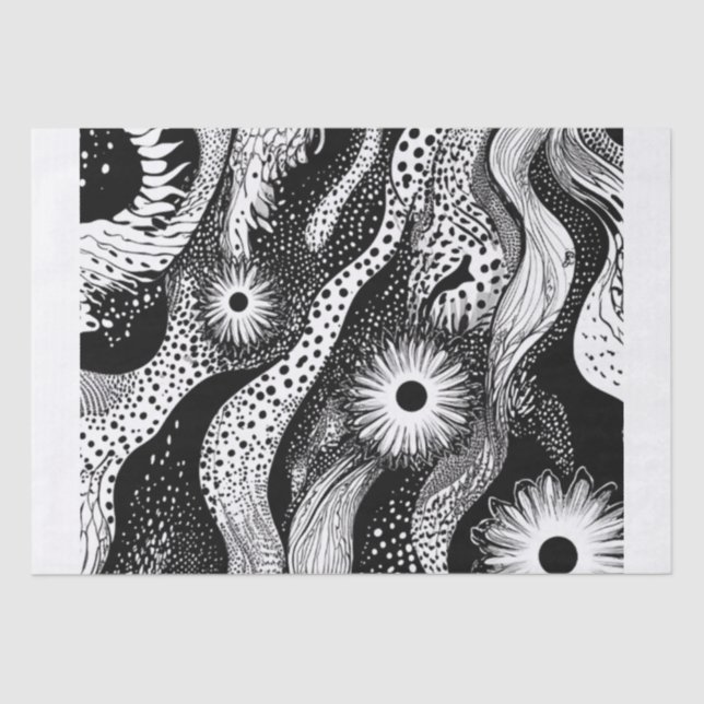 Black And White Dotted Waves Tissue Paper (Front)