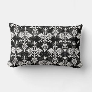 Black and White Double Damask Lumbar Cushion