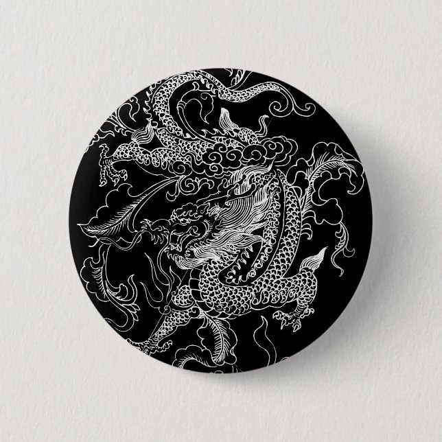 Black and White Dragon 6 Cm Round Badge (Front)