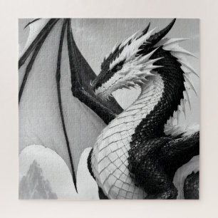 Black and white dragon jigsaw puzzle