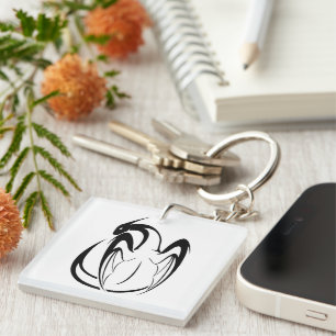 Black and White Dragon legenary Outline Key Ring
