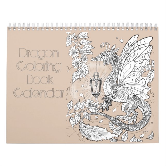 Black and White Dragon Line Art Calendar (Cover)