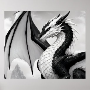 Black and white dragon poster