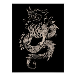 Black and white Dragon sketch Poster