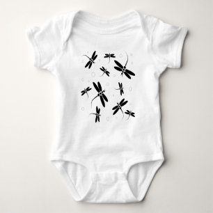 Black and white dragonflies pattern baby bodysuit