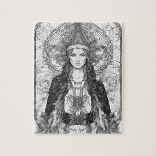 Black and White Draw of a Beautiful Witch Jigsaw Puzzle