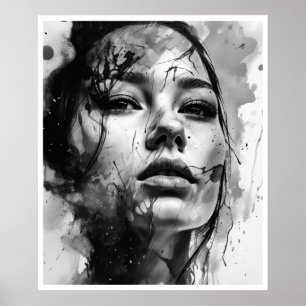 Black and White Drawing of a Woman's Face Poster