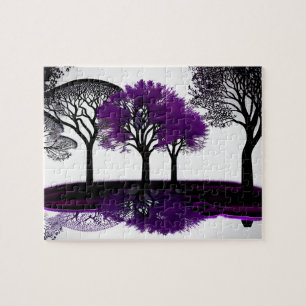 Black and White Drawing with Crazy Purple Tree Jigsaw Puzzle