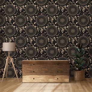 Black And White Dream Catcher Native Boho Pattern Wallpaper