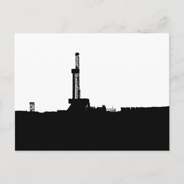 Black and White Drilling Rig Silhouette Postcard (Front)