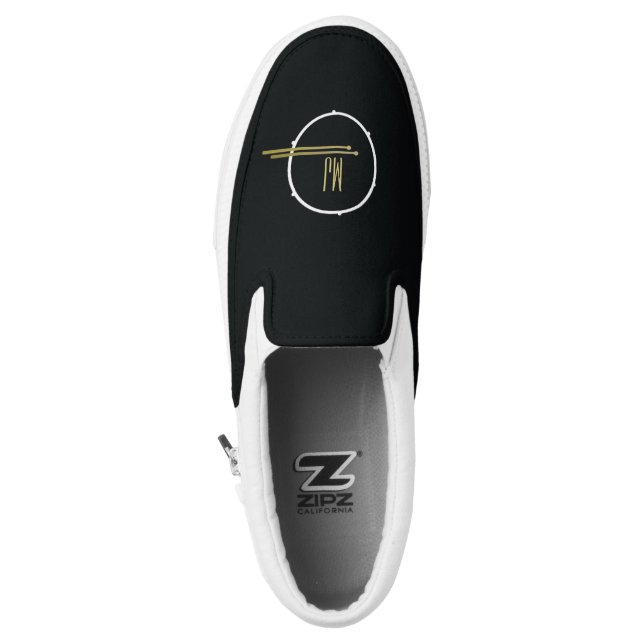 Black and White Drums Music Drumming Slip On Shoes (Left Shoe Top)