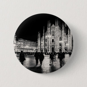 Black and White Duomo Piazza Night Scene, Milan 6 Cm Round Badge
