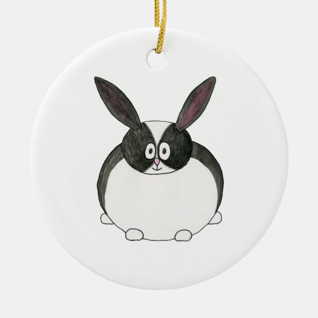 Black and White Dutch Rabbit. Ceramic Ornament (Front)