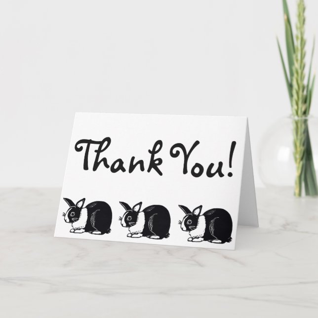 Black and White Dutch Rabbits Thank You Card (Front)