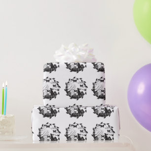 Black and White Easter Bunny Eggs in Circle Wreath Wrapping Paper