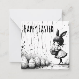 Black and White Easter Girl with Bunny Ears Card