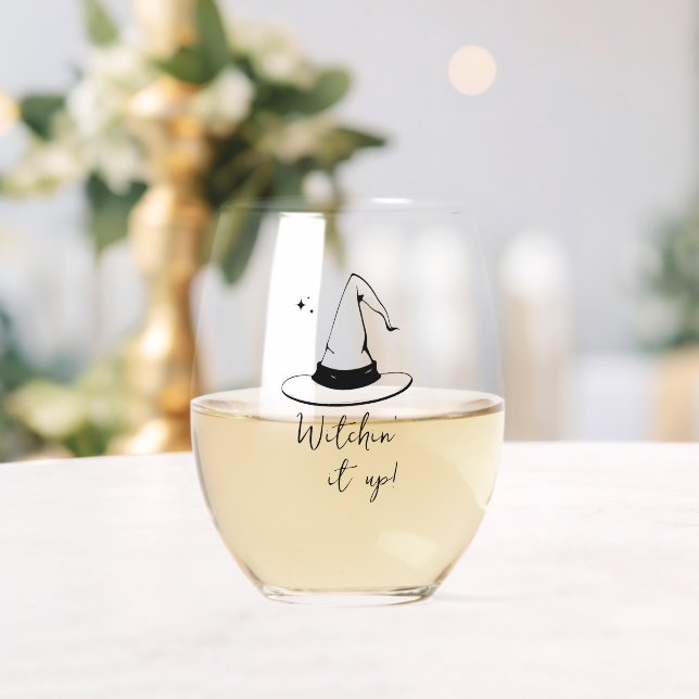 Black and White Edgy Grungy Halloween Stemless Wine Glass (Insitu (Wedding))