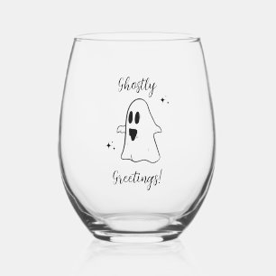 Black and White Edgy Grungy Halloween Stemless Wine Glass