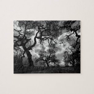 Black and White Eerie Trees Jigsaw Puzzle
