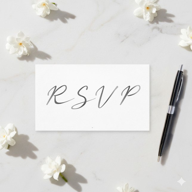 Black and white effect script, RSVP Enclosure Card (Grey script R.S.V.P modern wedding enclosure card.)