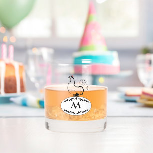 Black and White Elagant Hen on a Monogram Egg Whiskey Glass