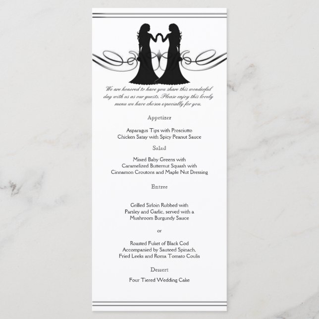 Black and White Elegance Brides Wedding Menu (Front)