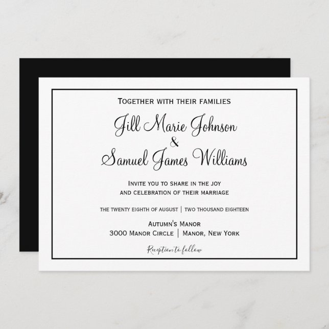 Black and White Elegance Invitation (Front/Back)