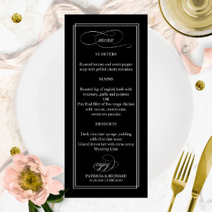 Black And White Elegant 4x9 Wedding Menu