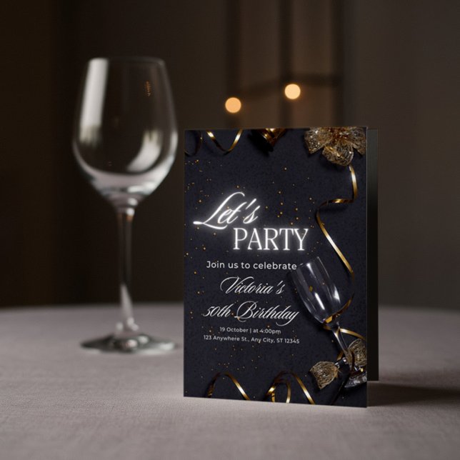 Black and White Elegant 50th Birthday Invitation (Creator Uploaded)