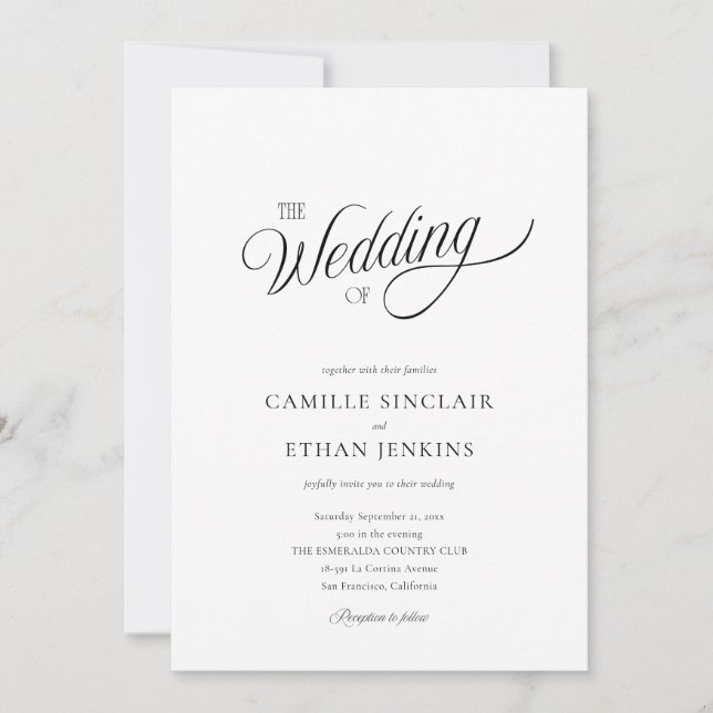 Black and White Elegant All in One Wedding Invitation (Front)