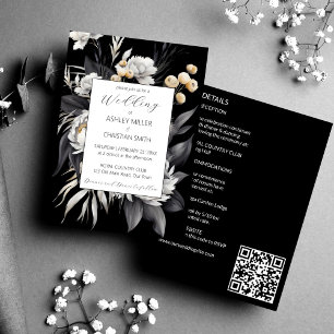 Black and white elegant boho all in one wedding invitation