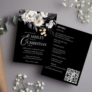 Black and white elegant boho all in one wedding invitation