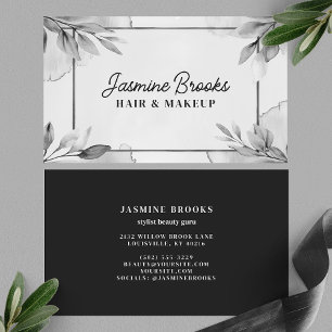 Black and White Elegant Botanical Leaves Business Card